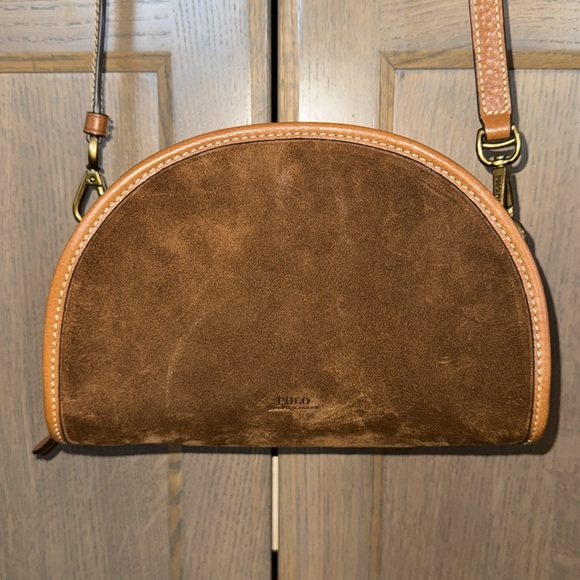 Polo ralph lauren brown leather Suede crossbody purse